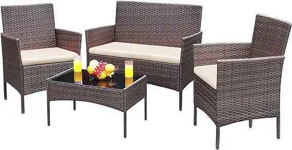 Greesum Patio Rattan Furniture 4 Pieces Sets Outdoor - Everything for Everyone