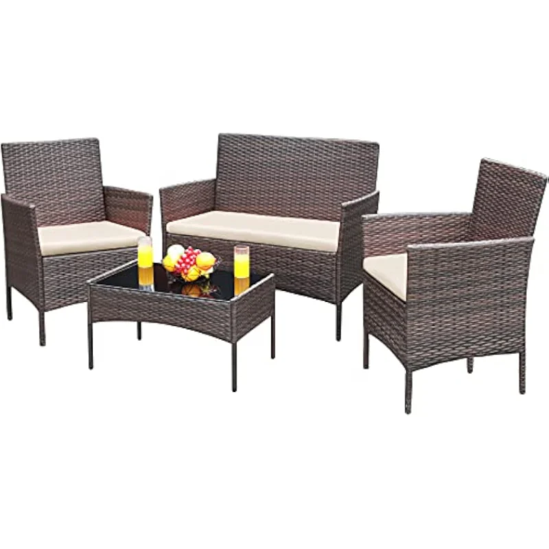 Greesum Patio Rattan Furniture 4 Pieces Sets Outdoor - Everything for Everyone
