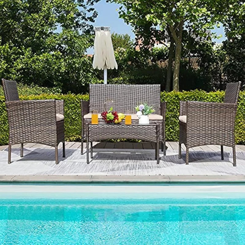Greesum Patio Rattan Furniture 4 Pieces Sets Outdoor - Everything for Everyone