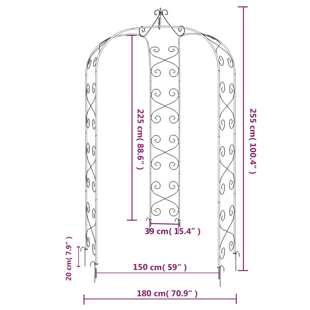 vidaXL Garden Arch Black Ø180x255 cm Steel - Everything for Everyone