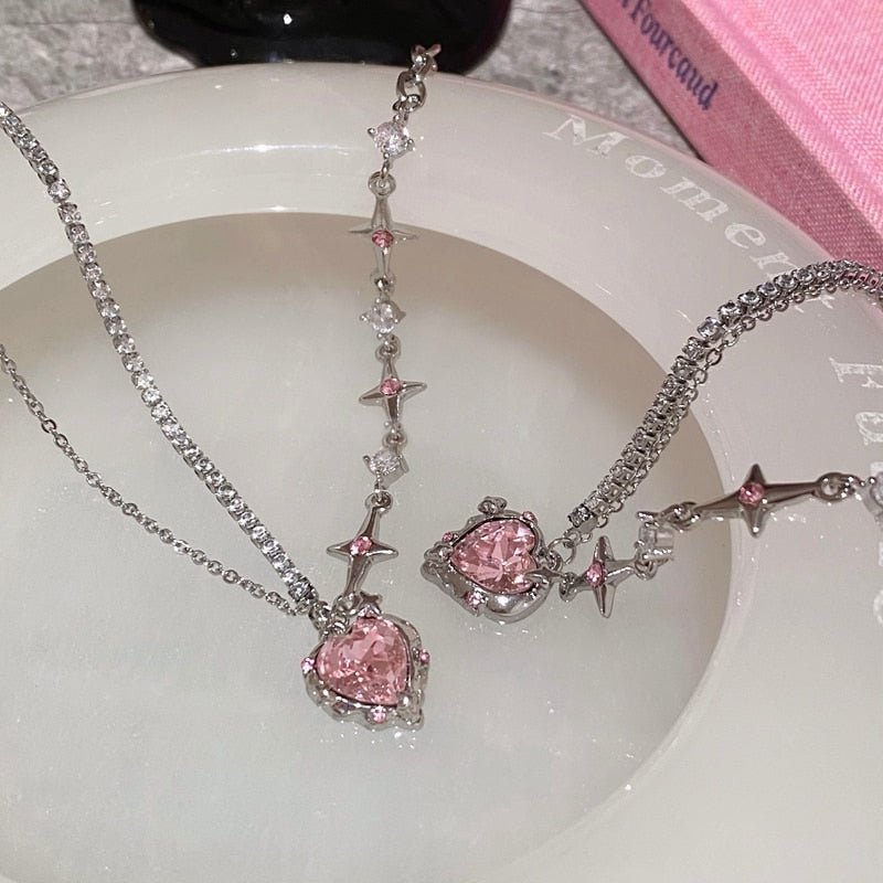 Sweet Pink Heart Crystal Necklace - Everything for Everyone