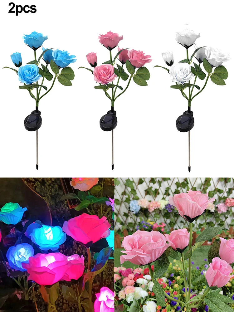 Solar Lights Artificial Flower Rose LED Lighting Stake Waterproof With  2V/150MA Solar Panel Outdoor Garden Decorative Lighting - Everything for Everyone