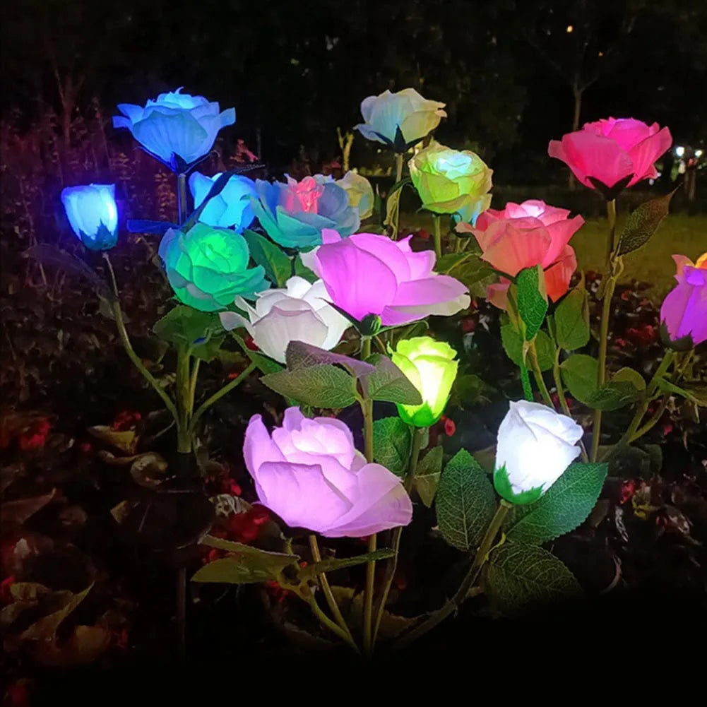 Solar Lights Artificial Flower Rose LED Lighting Stake Waterproof With  2V/150MA Solar Panel Outdoor Garden Decorative Lighting - Everything for Everyone